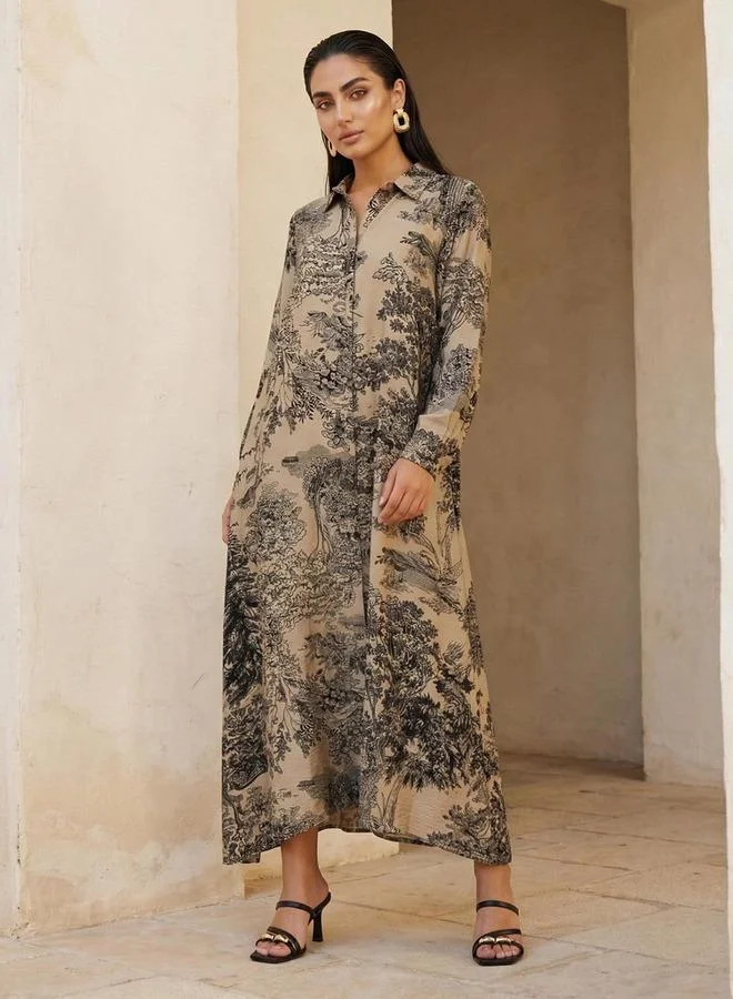 ايكونيك Iconic Printed A line Women Dress with Concealed Placket