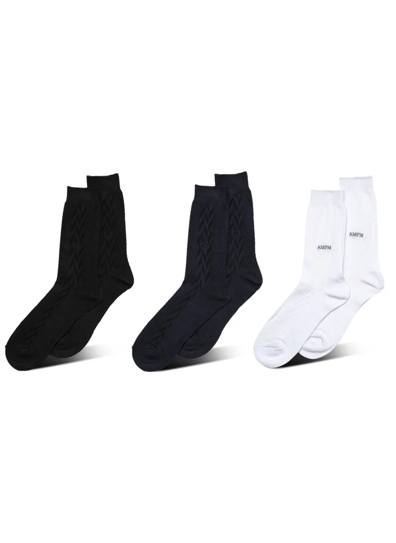 AMPM MEN'S FORMAL SOCKS (PACK OF 3) - BLACK, NAVY BLUE, WHITE