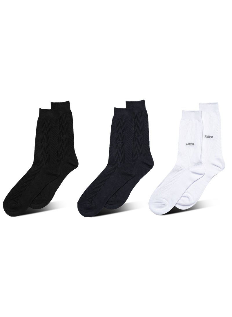 أيه إم بي إم جوارب رسمية للرجال (عبوة من 3) - أسود، أزرق داكن، أبيض - Image 1