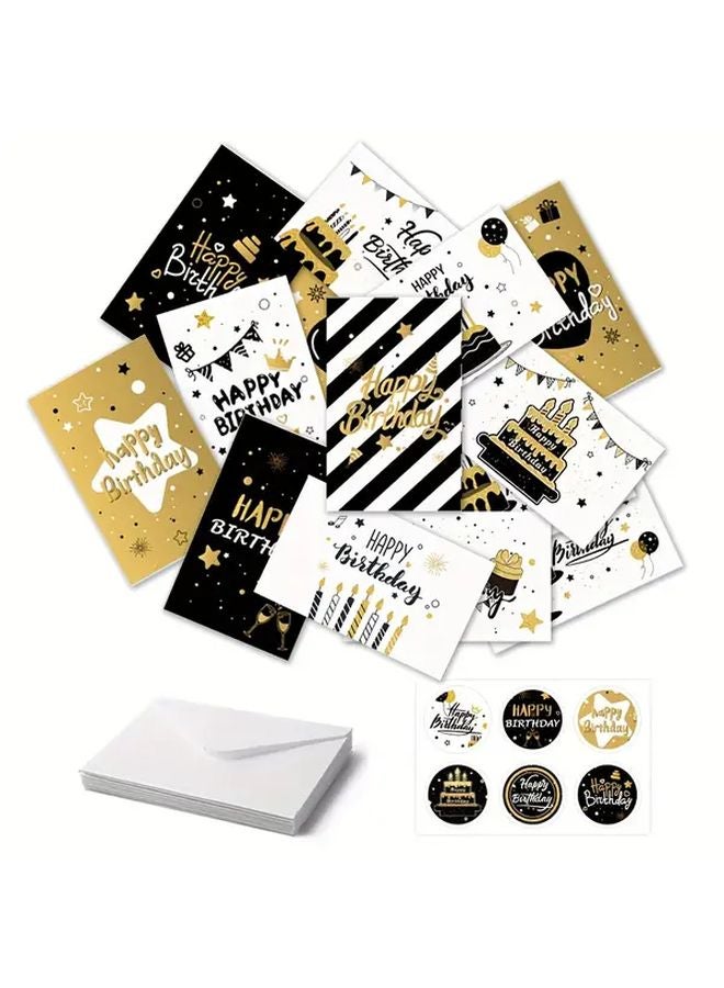 Black Golden Vertical Birthday Cards Set Of 6 With Envelopes And Stickers - Image 2