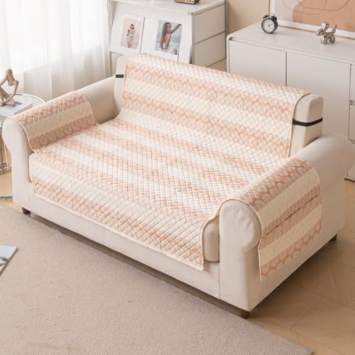 House of Quirk Quilted Printed Sofa Cover for Indian Sofa Set – Washable, Durable & Soft Fabric Protector (Beige Loop, Two Seater) - Image 1