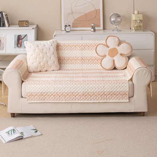 House of Quirk Quilted Printed Sofa Cover for Indian Sofa Set – Washable, Durable & Soft Fabric Protector (Beige Loop, Two Seater) - Image 5