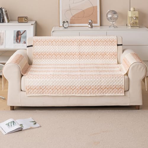 House of Quirk Quilted Printed Sofa Cover for Indian Sofa Set – Washable, Durable & Soft Fabric Protector (Beige Loop, Two Seater) - Image 3