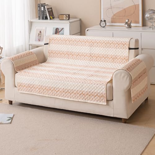 House of Quirk Quilted Printed Sofa Cover for Indian Sofa Set – Washable, Durable & Soft Fabric Protector (Beige Loop, Two Seater) - Image 4