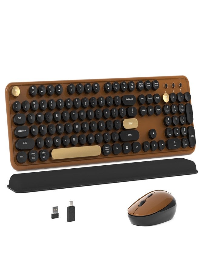 MPTOG Colorful Wireless Keyboard and Mouse Combo for Computer with Round Typewriter Keycaps Retro Design Power Switch Ergonomic Design Wireless 2.4GHz - Image 1