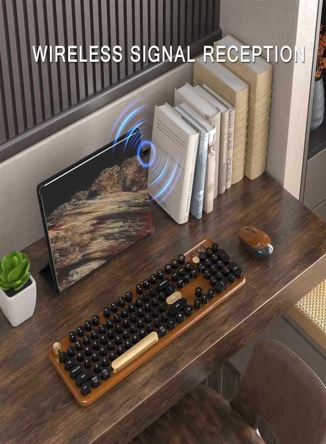 MPTOG Colorful Wireless Keyboard and Mouse Combo for Computer with Round Typewriter Keycaps Retro Design Power Switch Ergonomic Design Wireless 2.4GHz - Image 2