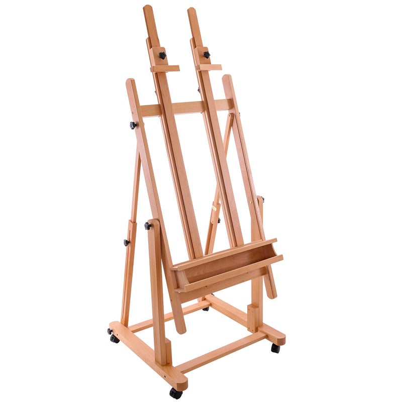 US Art Supply Extra Large Double Mast Wooden HFrame Easel Adjustable Studio Artist Easel for Painting with Rotating Canvas Stand Artist Storage Tray  Locking Pro Caster Wheels Premium Beechwood