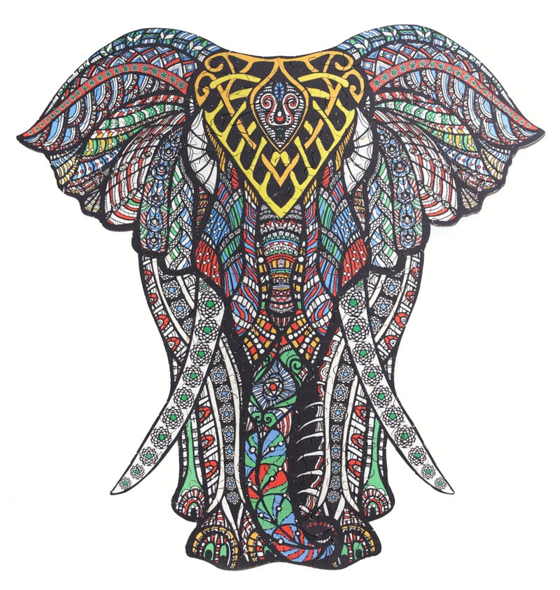 HARTMAZE Wooden Jigsaw Puzzles Decorative Elephant HM-06 Small Size Puzzle 171 Unique Shape Jigsaw Pieces-Beautiful Animal for Adults and 9 Years Age up Teens- Best for Family Game Play Collection. - Image 1