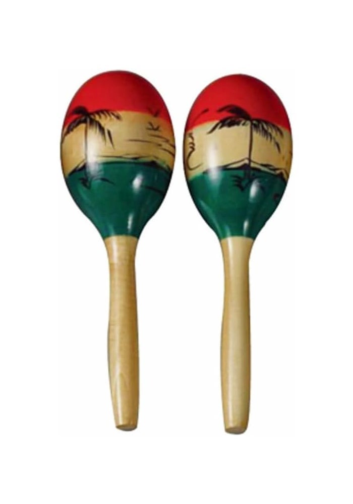 MegArya Mexican Maracas Wooden Tri Color Painted Set - 9" Large - Image 2