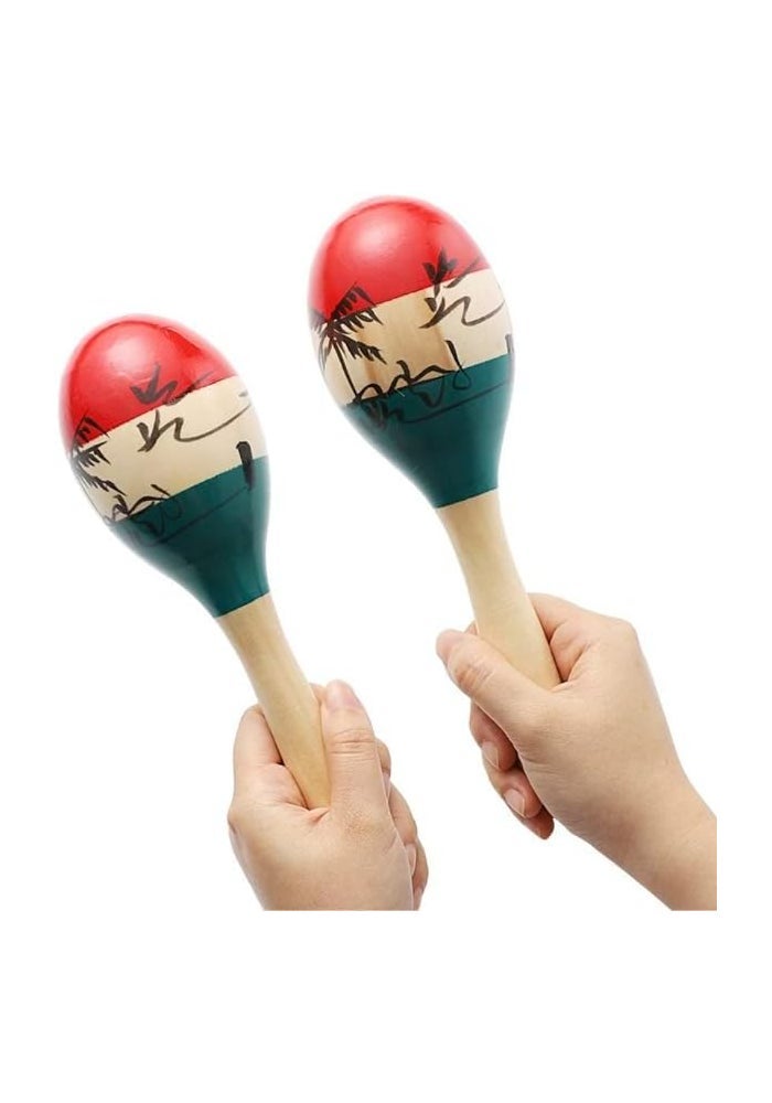 MegArya Mexican Maracas Wooden Tri Color Painted Set - 9" Large - Image 4
