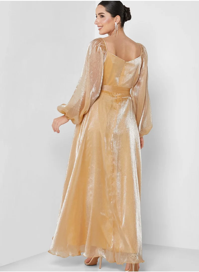 hayas closet Balloon Sleeve Belted Dress
