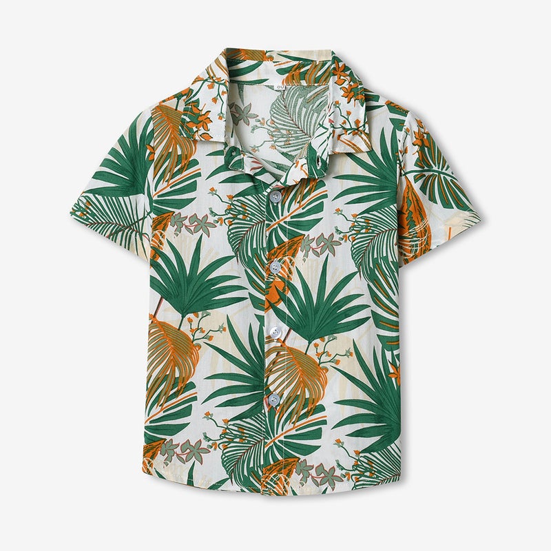 Children'S Wear Lapel Single-Breasted Cute Flower Cardigan Summer Children'S Casual Beach Hawaiian Shirt Baby - Image 1