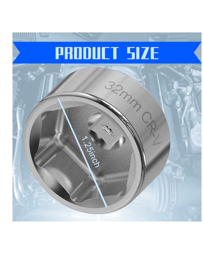 Excefore Automotive 32mm 6-point Oil Filter Wrench, 3/8" Drive Low-profile Oil Pan Disassembly Tools, Oil Pan Filter Special Socket Wrench, Universal Remove Cars with 32mm Oil Filter Cap (Silver)  - Image 2