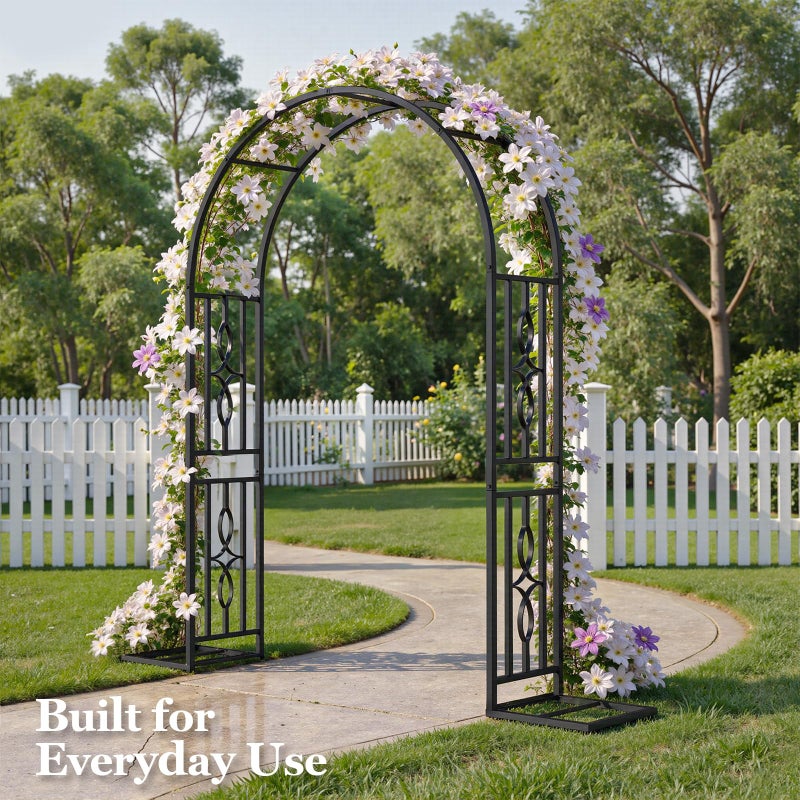 VOXOR Metal Garden Arch, Heavy Duty Garden Trellis for Climbing Plants, with Enlarged Base for Stability, Ideal for Wedding Arches & Party Decorations, 55" W x 87" H - Image 2