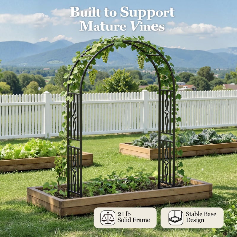 VOXOR Metal Garden Arch, Heavy Duty Garden Trellis for Climbing Plants, with Enlarged Base for Stability, Ideal for Wedding Arches & Party Decorations, 55" W x 87" H - Image 4