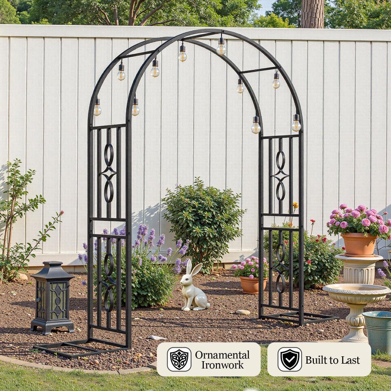 VOXOR Metal Garden Arch, Heavy Duty Garden Trellis for Climbing Plants, with Enlarged Base for Stability, Ideal for Wedding Arches & Party Decorations, 55" W x 87" H - Image 3