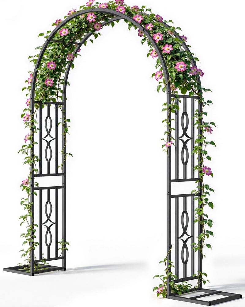 VOXOR Metal Garden Arch, Heavy Duty Garden Trellis for Climbing Plants, with Enlarged Base for Stability, Ideal for Wedding Arches & Party Decorations, 55" W x 87" H - Image 1
