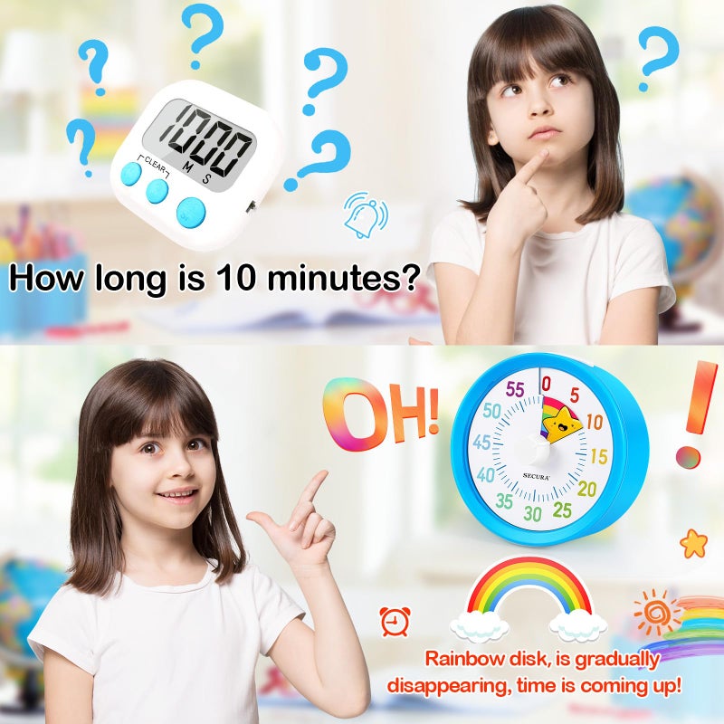 Secura 60-Minute Visual Timer, Rainbow Classroom Timers for Kids, Time Clocks, Countdown Time Tracker Management Tool with Pause Function (Blue & Star) - Image 2