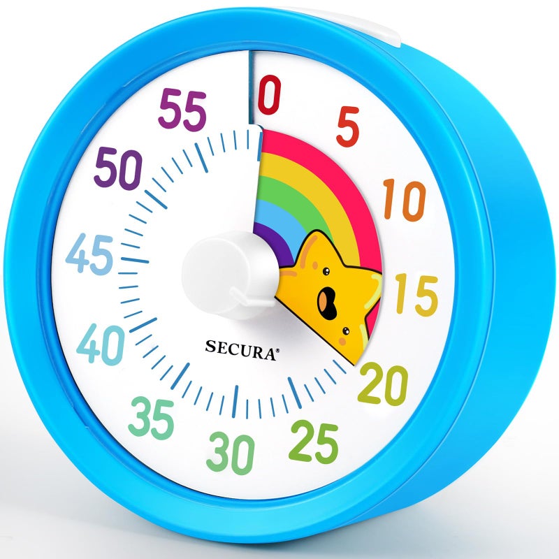 Secura 60-Minute Visual Timer, Rainbow Classroom Timers for Kids, Time Clocks, Countdown Time Tracker Management Tool with Pause Function (Blue & Star) - Image 1