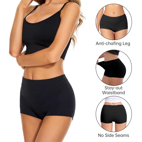 Migbean Women's Cotton Boy Shorts Underwear - High Waisted, Full Coverage, 5 Pack, Black - Image 2