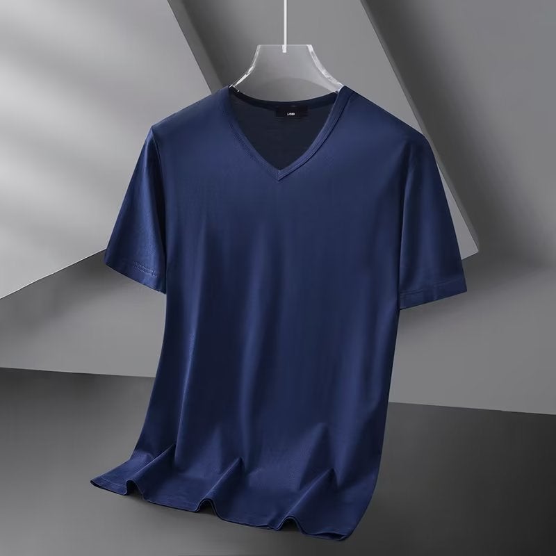 Trendy Simple Short-Sleeved Harajuku Men'S T-Shirt Fashionable Brand Summer Standard City Style Fashionable Youth Popular V-Neck T-Shirt - Image 1