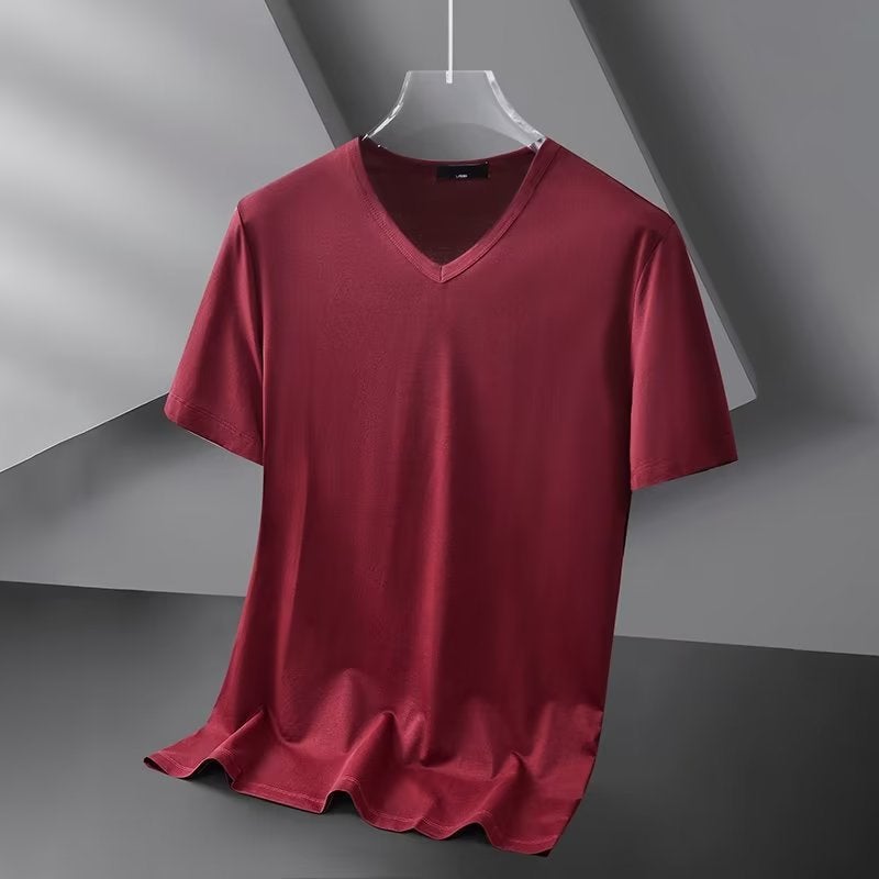 Trendy Simple Short-Sleeved Harajuku Men'S T-Shirt Fashionable Brand Summer Standard City Style Fashionable Youth Popular V-Neck T-Shirt - Image 4