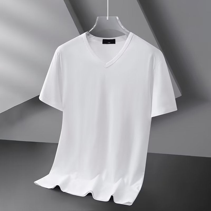 Trendy Simple Short-Sleeved Harajuku Men'S T-Shirt Fashionable Brand Summer Standard City Style Fashionable Youth Popular V-Neck T-Shirt - Image 2