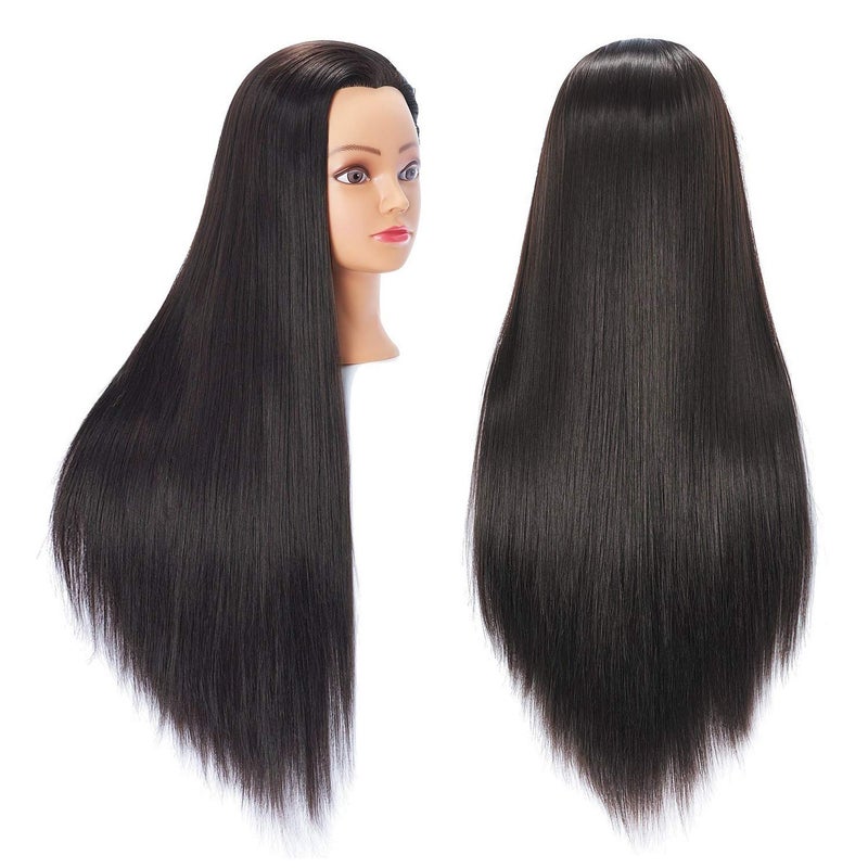 Hairingrid Hairingrid 2628 Mannequin Head Hair Styling Training Head Manikin Cosmetology Doll Head Synthetic Fiber Hair and Free Clamp Holder Black 