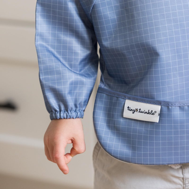 Tiny Twinkle Long Sleeve Bib for Babies & Toddlers | Waterproof Smock Bib for Eating | Machine Washable & Mess-Proof Feeding Essentials | Newborn Shower Gift (Grid, Small 6-24 Months) - Image 4