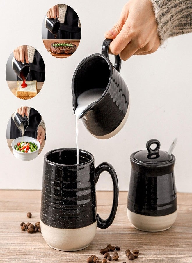 Tikooere Ceramic Sugar and Creamer Container Set of 3,10 Ounce Cream Pitcher,11 Ounce Sugar Bowl with Lid and Spoon,Farmhouse Coffee Bar Accessories Set for Serving,Microwave & Dishwasher Safe,Black - Image 5