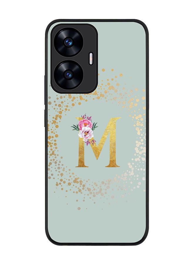 Stylizedd Rugged Black edge case for Realme C55 4G Slim fit Soft Case Flexible Rubber Edges Anti Drop TPU Cover -  Custom Monogram Initial Letter Floral Pattern Alphabet - M  ( Light Green ) - Image 1