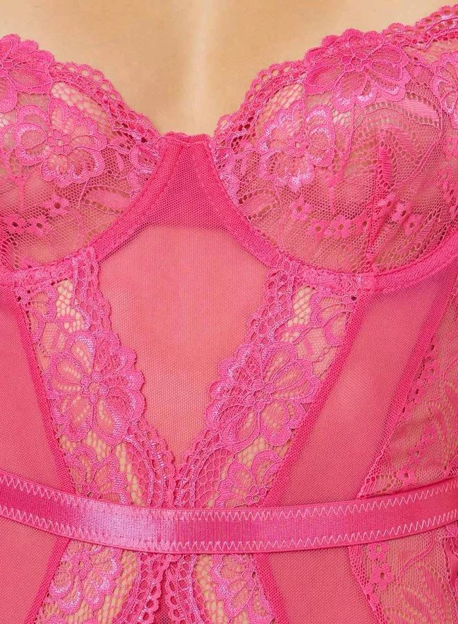 Styli Non Padded Wired All Over Lace Cups Mesh Bodysuit