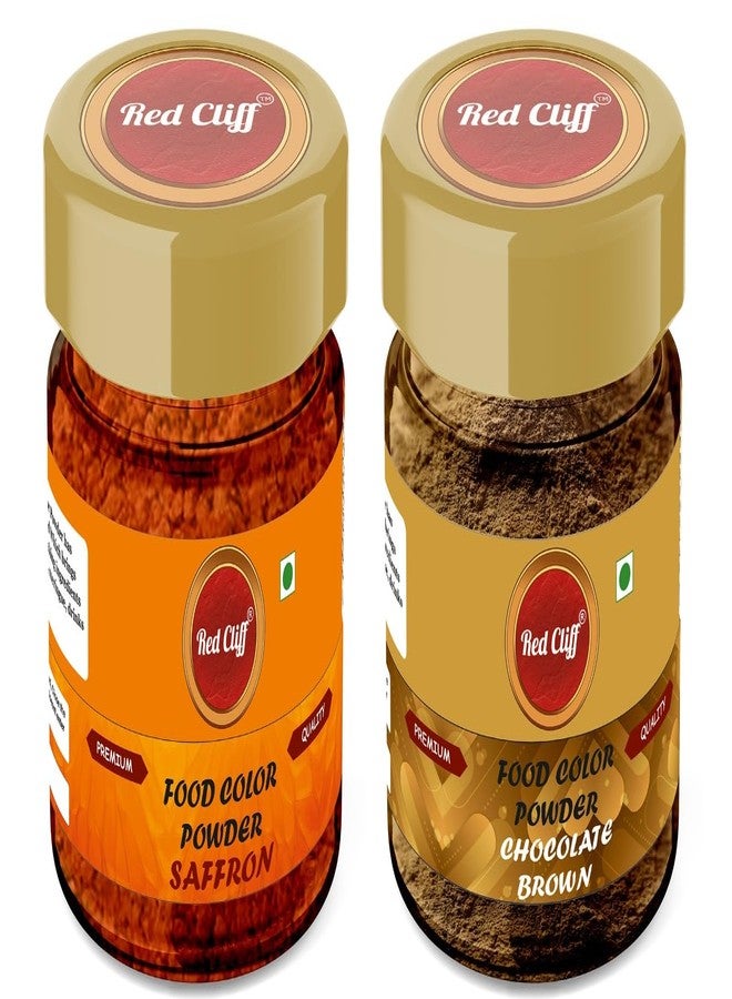RED CLIFF Edible Chocolate Brown & Saffron Food Colour Powder | Vibrant Natural Colour for Baking, Cake Decorating, Cooking | 20gx2 | - Image 1