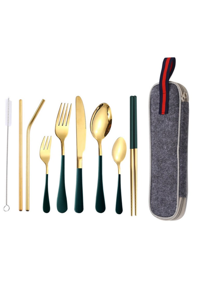 KUYING Outdoor Portable Tableware Set Camping Picnic Stainless Steel knife Fork Spoon 9-Piece Set 