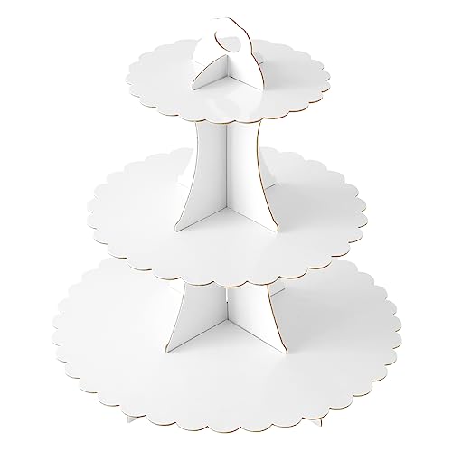 Soleebee 3-Tier Cupcake Stand, Cardboard Cupcake Tower, Dessert Cup Cake Stand Tower for Birthday Wedding Party Decoration, Cupcake Tier Stand 1 Set (White) - Image 1