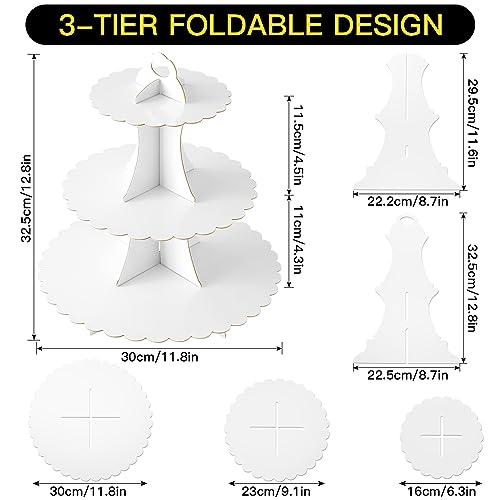 Soleebee 3-Tier Cupcake Stand, Cardboard Cupcake Tower, Dessert Cup Cake Stand Tower for Birthday Wedding Party Decoration, Cupcake Tier Stand 1 Set (White) - Image 2