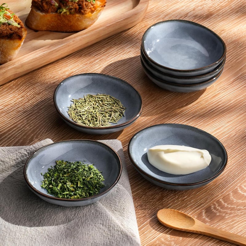 Famiware أطباق صلصة الصويا من فامي وير - مجموعة من 6 أكواب صلصة غمس بيضاوية - أطباق للمطبخ سعة 21 أونصة - أطباق صغيرة من السيراميك للأطباق الجانبية والمقبلات والوجبات الخفيفة والسوشي - زجاجة زرقاء آمنة للغسل في غسالة الصحون - Image 2