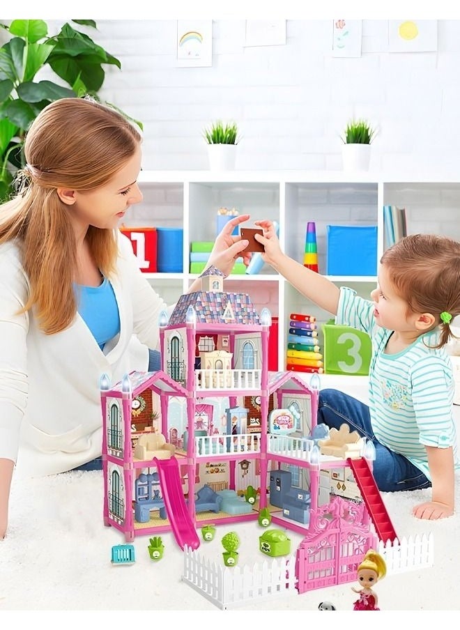 191PCS Doll House, 3 Stories 8 Rooms 1 Balcony, Dollhouse Sets with Dolls, Chimney & Slide, Furniture and Accessories, DIY Building Pretend Play Doll House, Playing House Building Playset - pzsku/Z6B0AB71E5D8ED44DF40FZ/45/_/1695452388/f3e4bb65-9d0c-494e-aea9-740eb1784fea