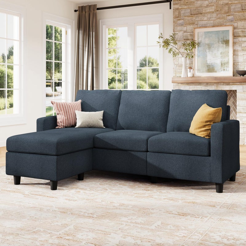 HONBAY Convertible Sectional Sofa L Shaped Couch with Reversible Chaise for Small Space Blue