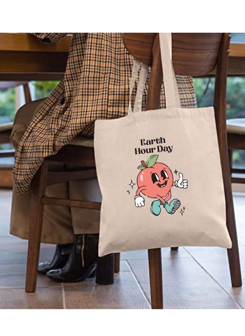 PRINTSHOP4ME Earth Hour Tote Bag-Cotton Canvas,Reusable-Perfect For School,Travel And Birthday Gift-Eco-Friendly Canvas Cotton Tote Bag For Women-Earth Day Gift  - Image 3
