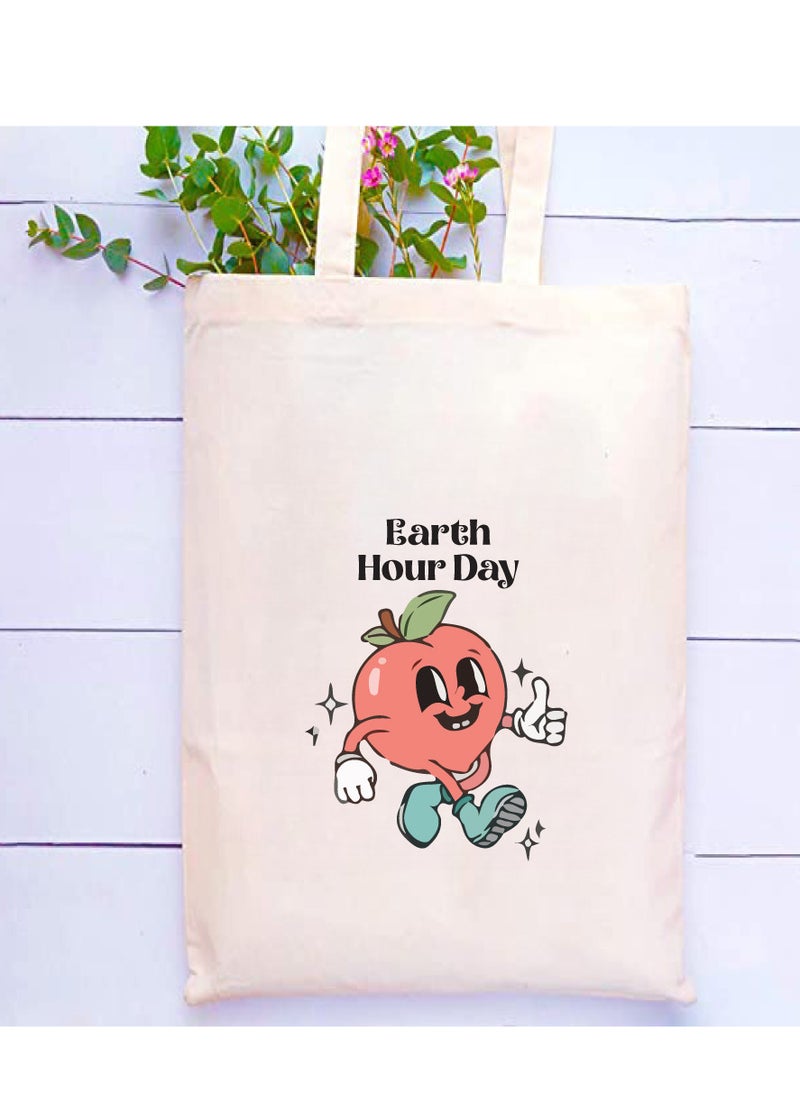 PRINTSHOP4ME Earth Hour Tote Bag-Cotton Canvas,Reusable-Perfect For School,Travel And Birthday Gift-Eco-Friendly Canvas Cotton Tote Bag For Women-Earth Day Gift  - Image 2