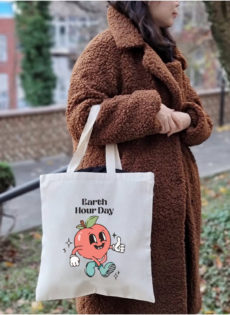 PRINTSHOP4ME Earth Hour Tote Bag-Cotton Canvas,Reusable-Perfect For School,Travel And Birthday Gift-Eco-Friendly Canvas Cotton Tote Bag For Women-Earth Day Gift  - Image 5