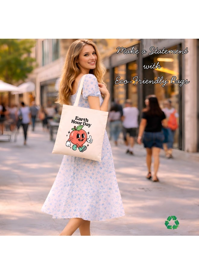 PRINTSHOP4ME Earth Hour Tote Bag-Cotton Canvas,Reusable-Perfect For School,Travel And Birthday Gift-Eco-Friendly Canvas Cotton Tote Bag For Women-Earth Day Gift - Image 5
