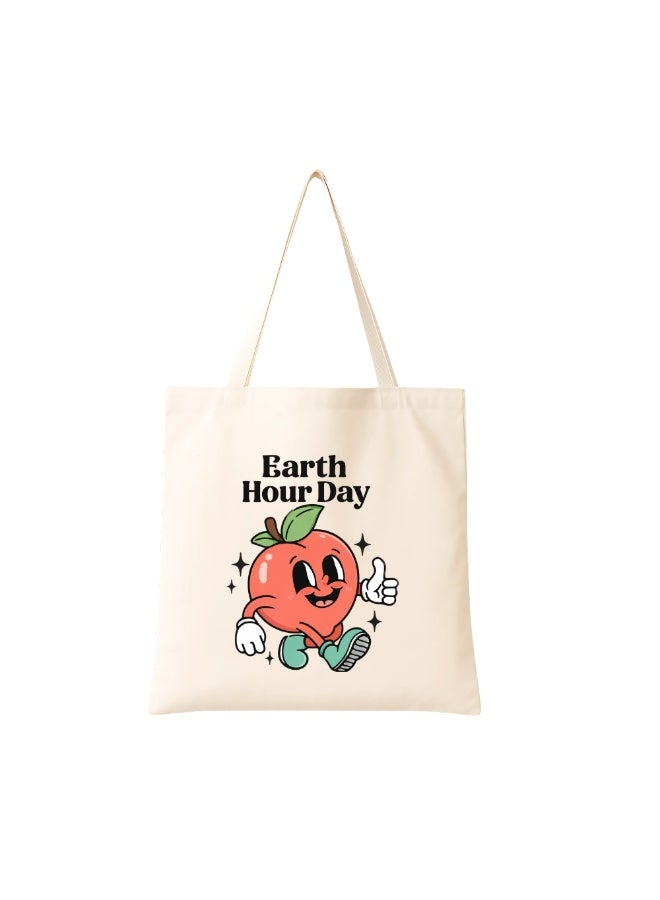 PRINTSHOP4ME Earth Hour Tote Bag-Cotton Canvas,Reusable-Perfect For School,Travel And Birthday Gift-Eco-Friendly Canvas Cotton Tote Bag For Women-Earth Day Gift - Image 1