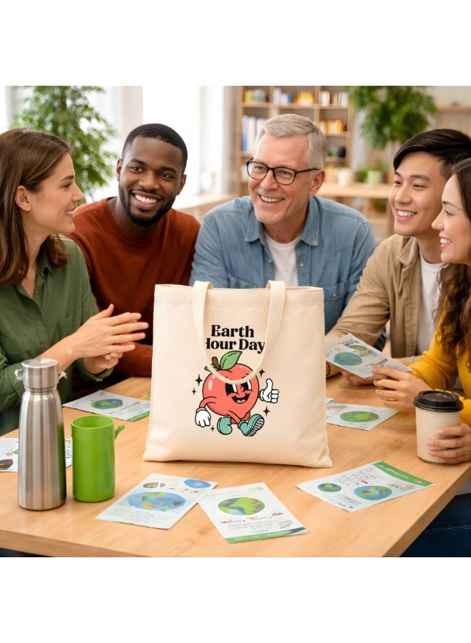 PRINTSHOP4ME Earth Hour Tote Bag-Cotton Canvas,Reusable-Perfect For School,Travel And Birthday Gift-Eco-Friendly Canvas Cotton Tote Bag For Women-Earth Day Gift - Image 3