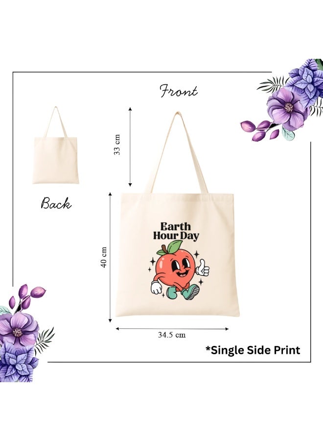 PRINTSHOP4ME Earth Hour Tote Bag-Cotton Canvas,Reusable-Perfect For School,Travel And Birthday Gift-Eco-Friendly Canvas Cotton Tote Bag For Women-Earth Day Gift - Image 4
