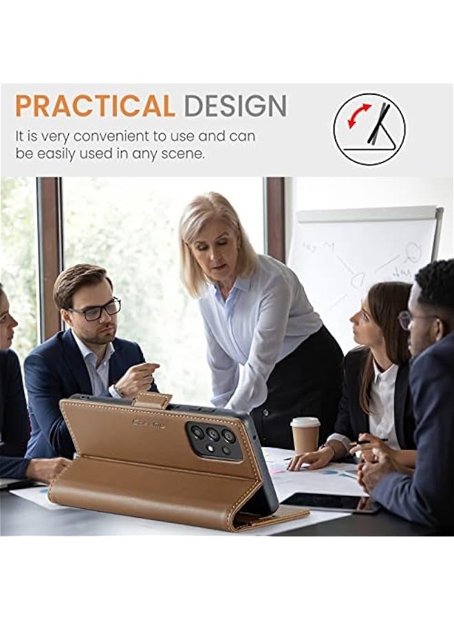 حافظة جلد PU بني لهاتف Samsung Galaxy A73 5G مع مانع للتشويش الراديوي وحامل قابل للطي - Image 2