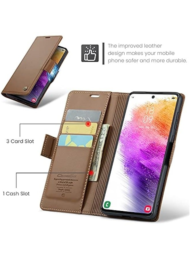 حافظة جلد PU بني لهاتف Samsung Galaxy A73 5G مع مانع للتشويش الراديوي وحامل قابل للطي - Image 5