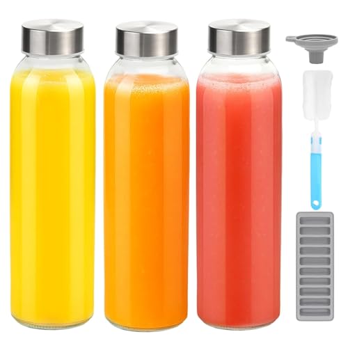Zukro Glass Water Bottles with Lids 18 oz 3 Pack Reusable Juice Bottles With Stainless Steel Airtight Cap for Juicing Leak Proof Clear Drinking Jar Beverage storage container for Fridge BPA Free - Image 1