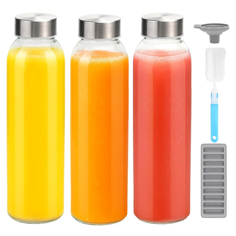 Zukro Glass Water Bottles with Lids 18 oz 3 Pack Reusable Juice Bottles With Stainless Steel Airtight Cap for Juicing Leak Proof Clear Drinking Jar Beverage storage container for Fridge BPA Free - Image 2